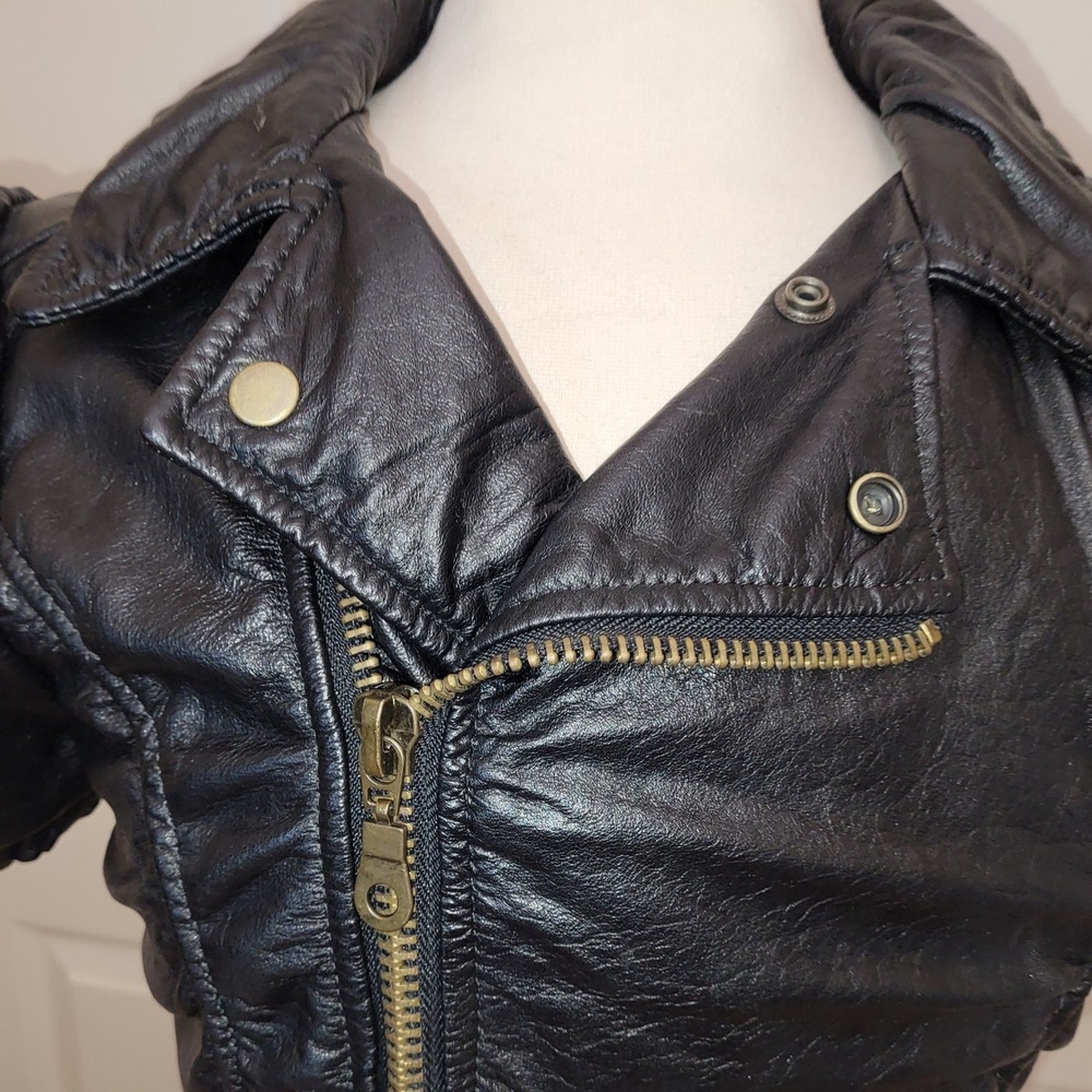 Nazly Villamizar Colombia Designer VTG Y2K Black Leather Moto Fitted Jacket M - Picture 3 of 11
